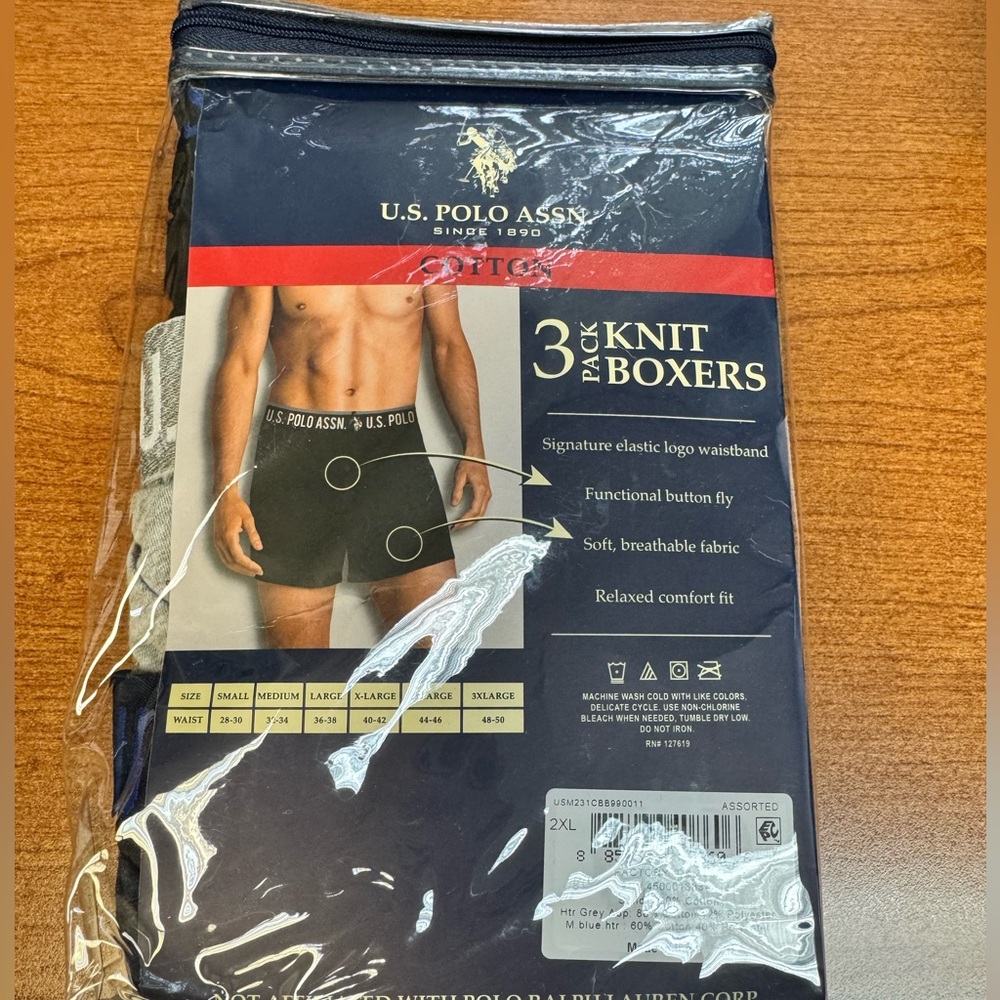 U.S. Polo Assn. Men's Knit Boxers 3-Pack - Black, Gray, Navy - Picture 2 of 2